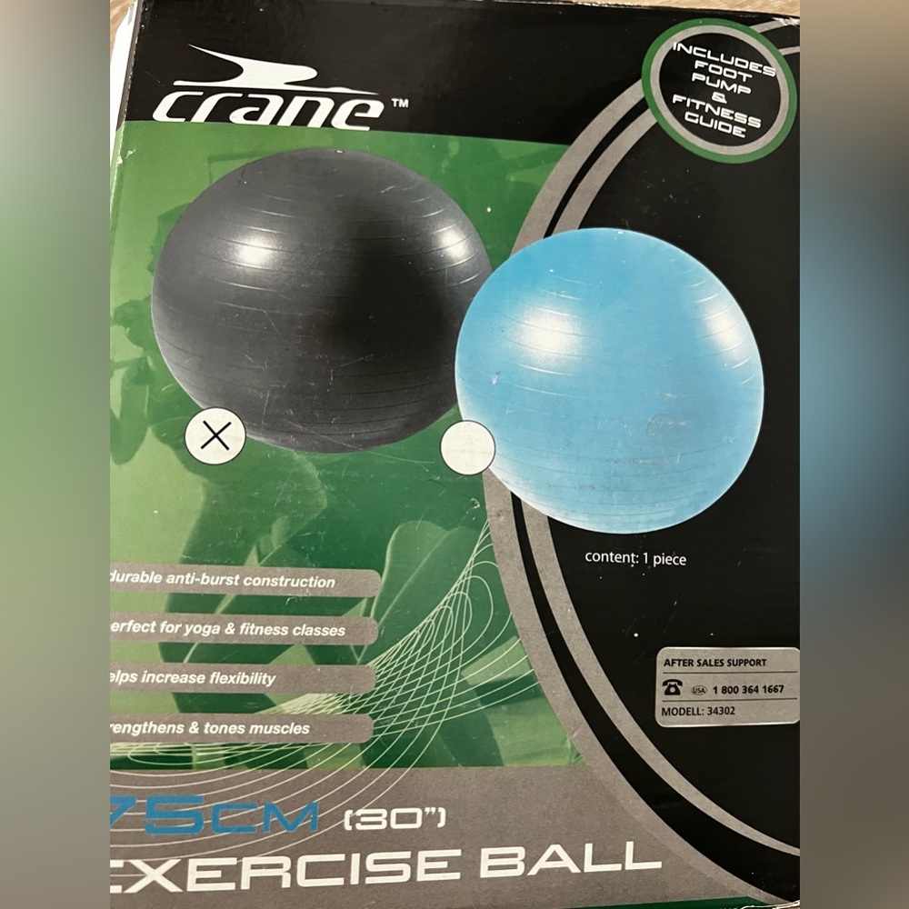 NEW Crane 75cm Physioball/Exercise Ball | Core Strength & Balance | Pump incl.